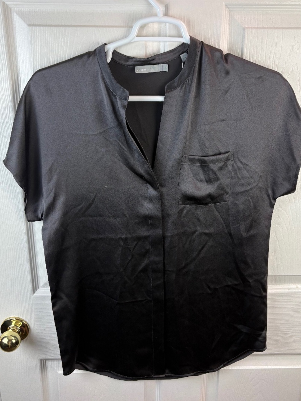 Vince Short Sleeve Button Front Silk Top